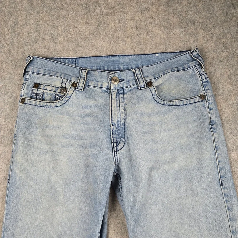 True Religion Jeans Mens 38 Blue Rainbow‎ Bobby Straight Leg Denim Thick Stitch